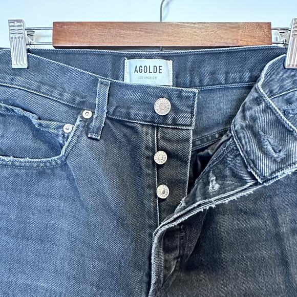 AGOLDE ’90s Pinch Waist Straight Jeans Size 27 Black Distressed Button-Fly - Picture 4 of 10